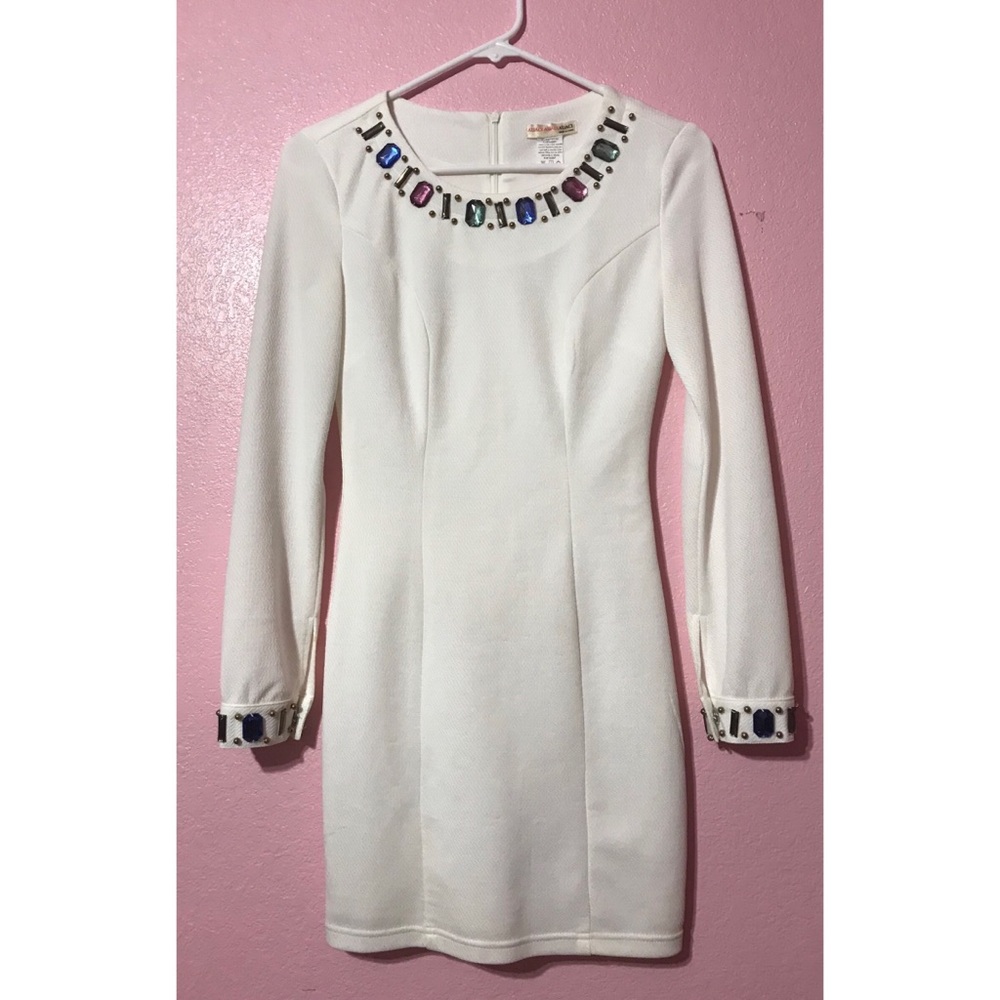 White long sleeve dress with different color beads